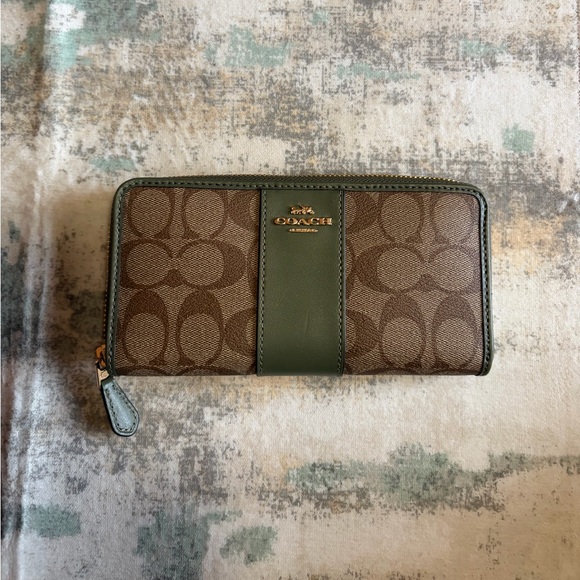 Coach Handbags - Coach Signature Brown and Green Zip Wallet